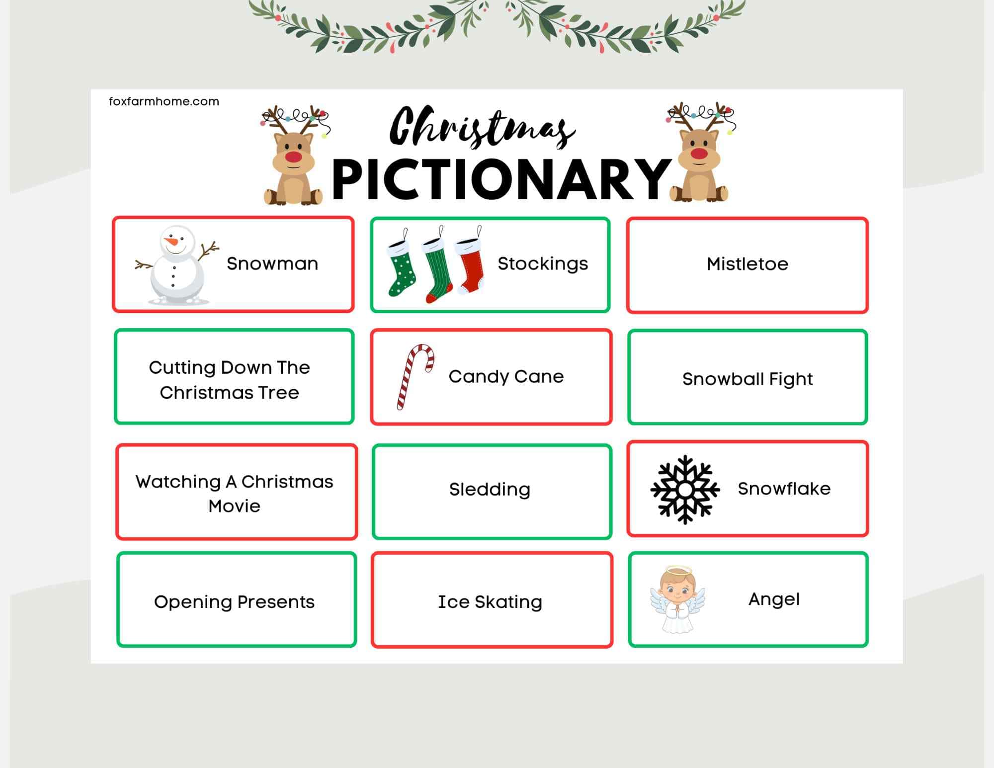 christmas pictionary game for families-free printable - fox farm home